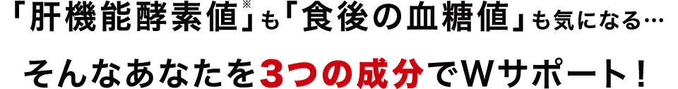 「肝機能酵素値」も「食後の血糖値」も気になる…そんなあなたを3つの成分でWサポート！