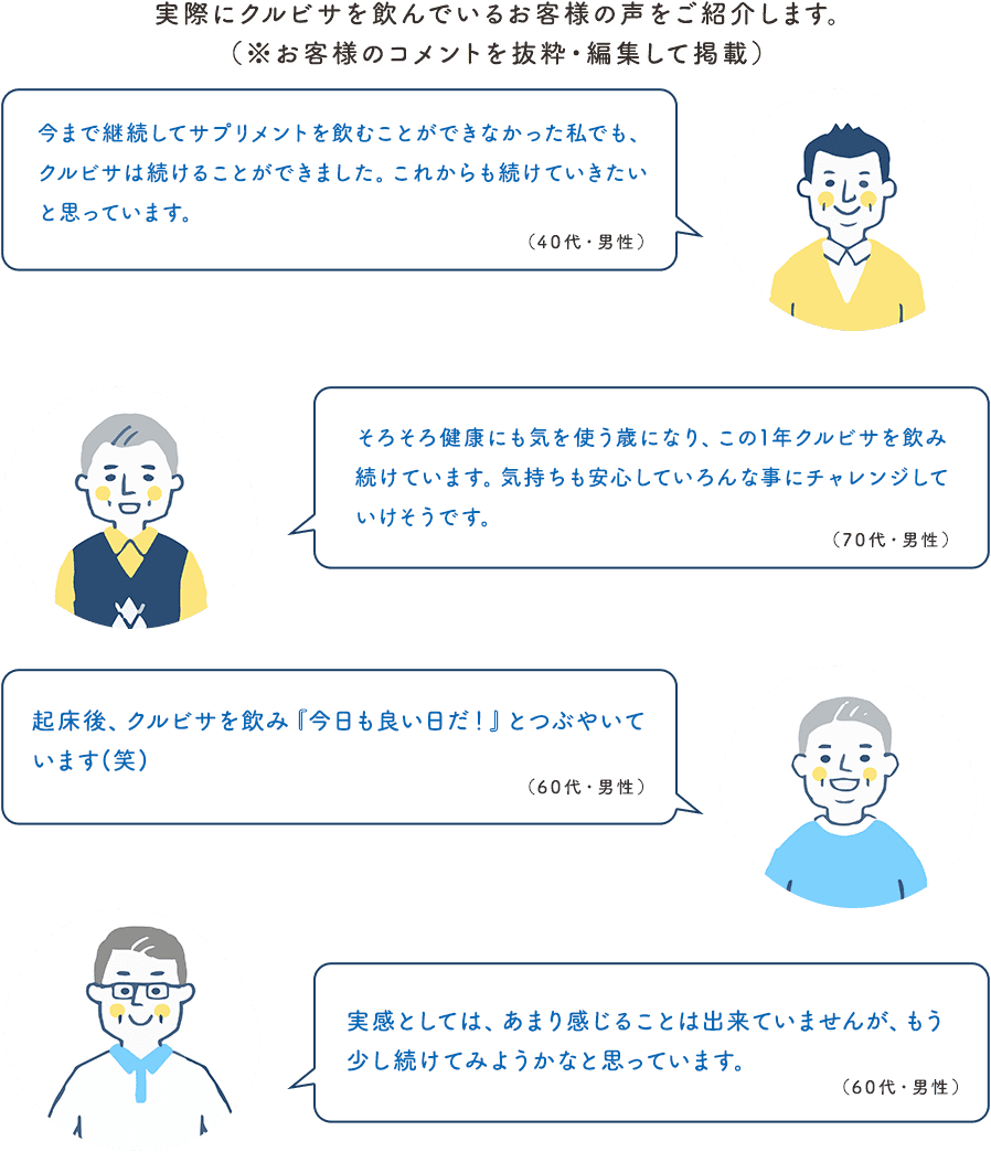 実際にクルビサを飲んでいるお客様の声をご紹介します(※一部抜粋)。